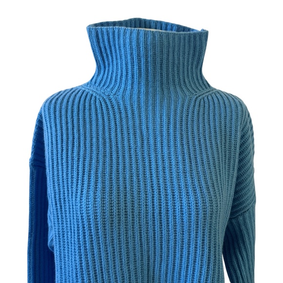0039 ITALY LONA CASHMERE WOOL MOCK TURTLENECK SWEATER RIBBED ITALIAN NWT BLUE M - Picture 3 of 13